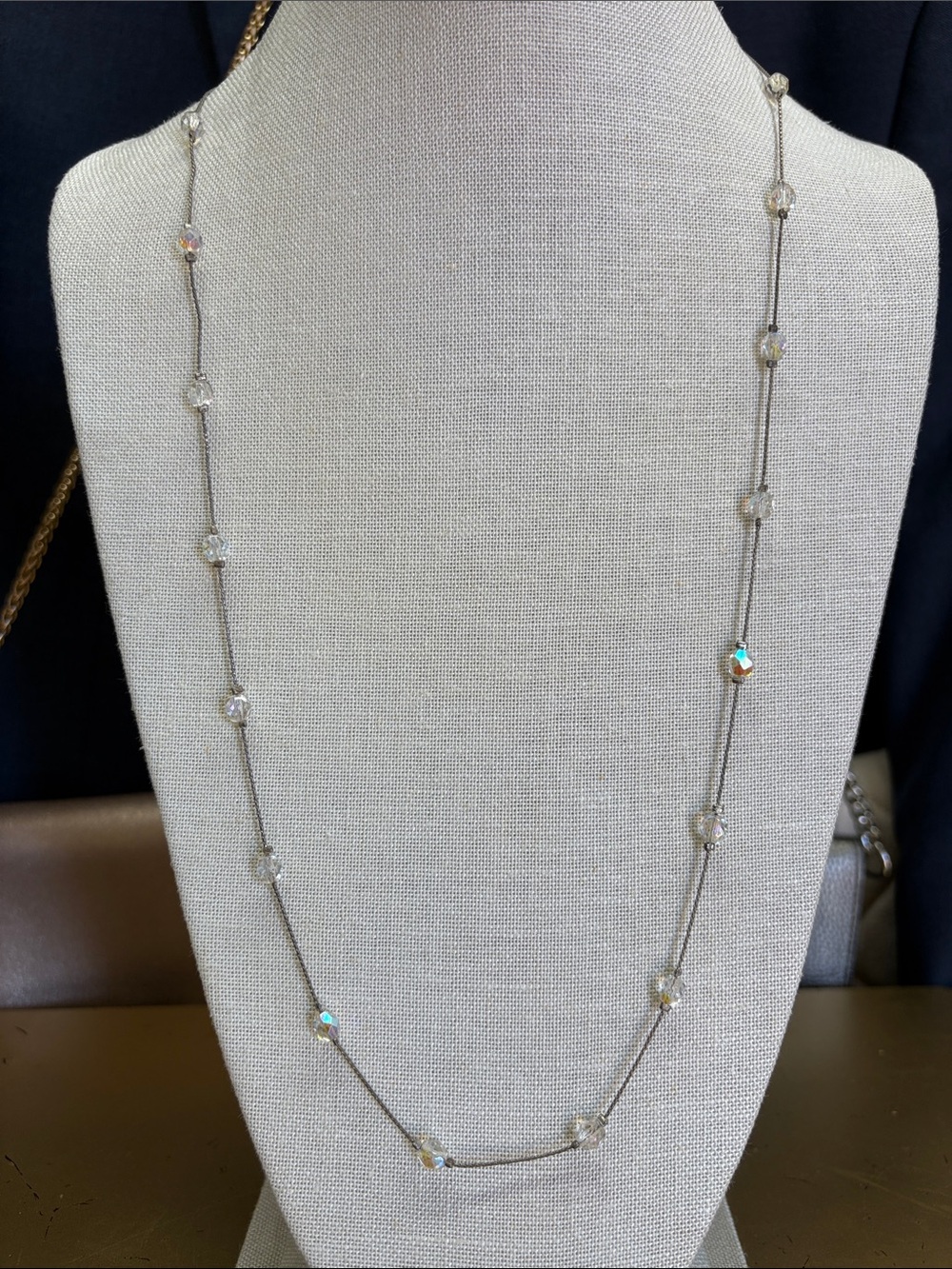 Delicate Crystal Station Silver Necklace - Clear